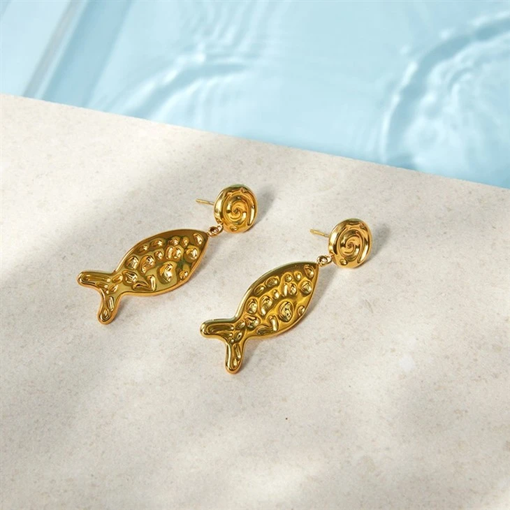 Hammered Fish Drop Earrings high quality