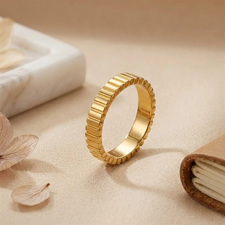 Ribbed Band CZ Accent Ring high quality