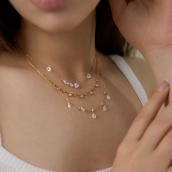 Noyob Teardrop CZ Drop qatlamli marjonlarni